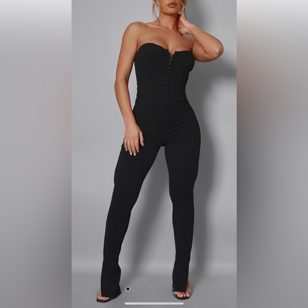 Pretty Little Thing Ribbed texture corset jumpsuit